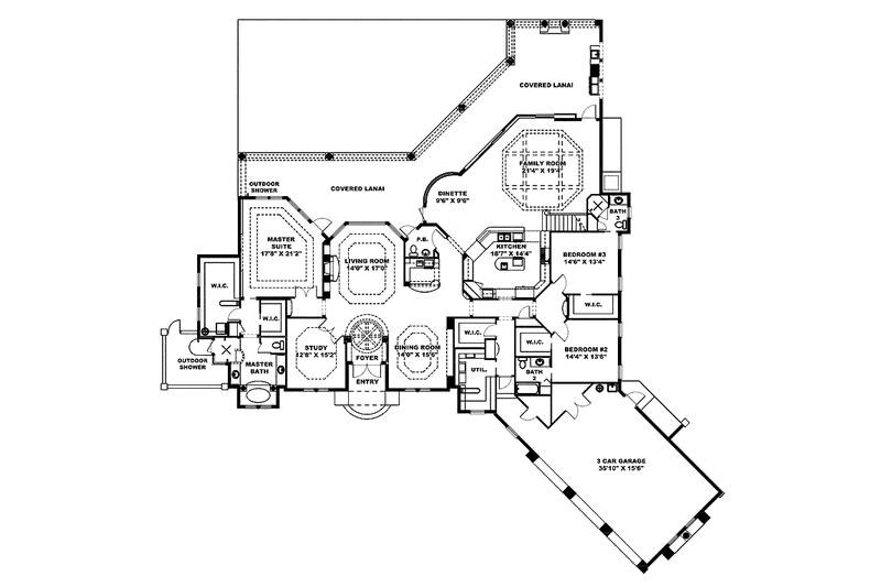 House Blueprint - Floor Plan - Main Floor for Mediterranean House Plan #1017-105 - 4 bed, 4.5 bath