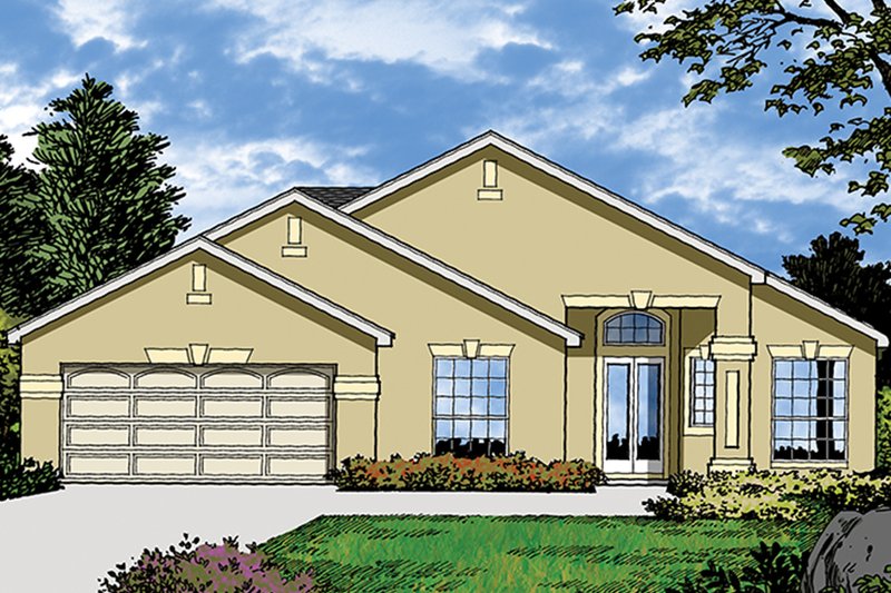 House Blueprint - Exterior - Front Elevation 3 for Mediterranean House Plan #417-850 - 4 bed, 2 bath