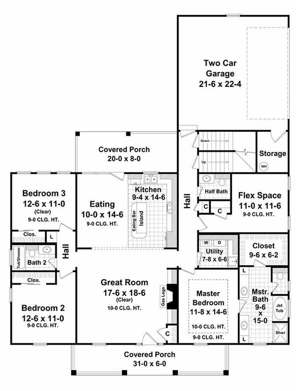 Architectural House Design - Southern style Plan 21-255 main floor