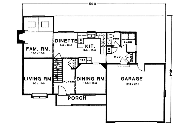 Home Plan - Floor Plan - Main Floor for Country House Plan #1001-132 - 3 bed, 1.5 bath