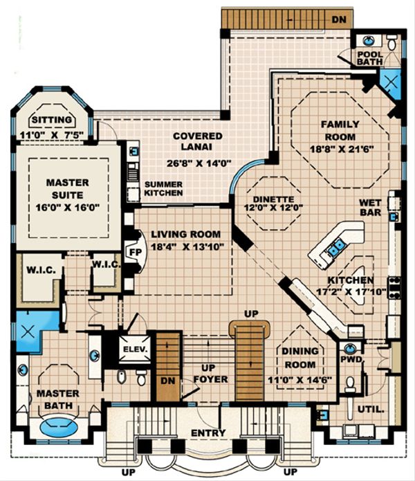Mediterranean Floor Plan - Main Floor Plan #27-432