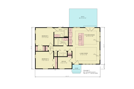 Floor Plan - Main Floor for Cottage House Plan #54-684 - 2 bed, 2 bath