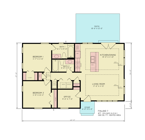 House Blueprint - Floor Plan - Main Floor for Cottage House Plan #54-684 - 2 bed, 2 bath