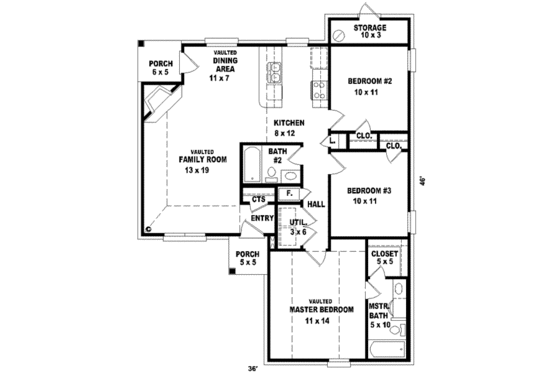 Floor Plan - Main Floor for Ranch House Plan #81-688 - 3 bed, 2 bath