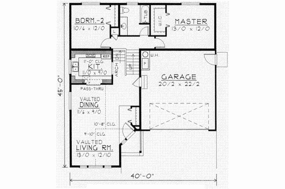 Floor Plan - Main Floor for Ranch House Plan #112-103 - 2 bed, 1 bath