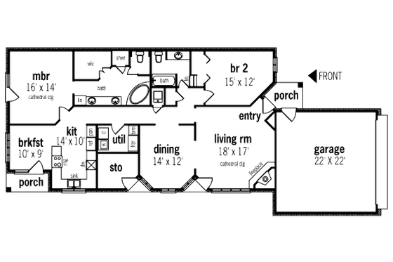 Floor Plan - Main Floor for Traditional House Plan #45-302 - 2 bed, 2 bath