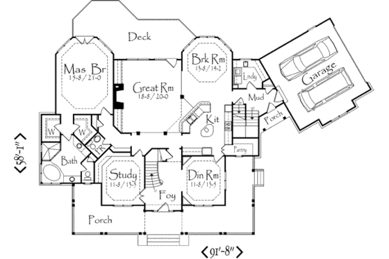 Floor Plan - Main Floor for Country House Plan #71-122 - 4 bed, 3.5 bath