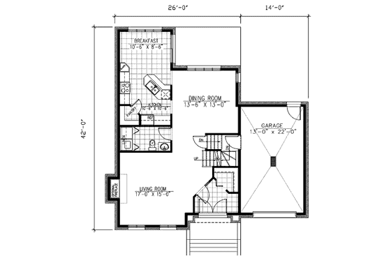 Floor Plan - Main Floor for European House Plan #138-260 - 3 bed, 1.5 bath
