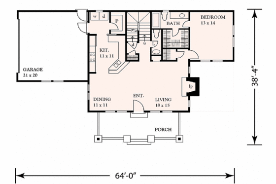 Floor Plan - Main Floor for Cottage House Plan #140-127 - 3 bed, 2.5 bath