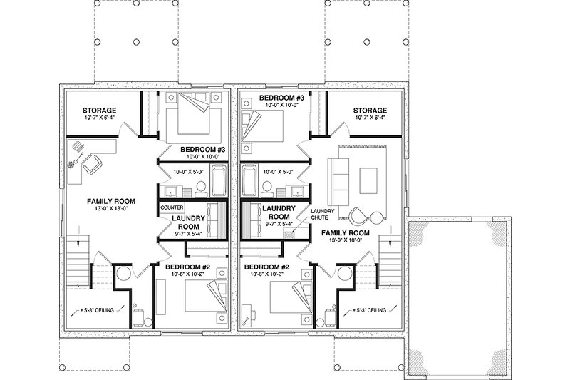 Home Plan - Floor Plan - Lower Floor for Craftsman House Plan #23-2862 - 3 bed, 2 bath
