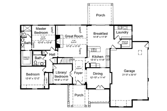 Floor Plan - Main Floor for Bungalow House Plan #46-420 - 3 bed, 2 bath