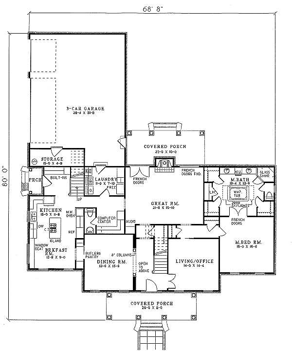 Architectural House Design - Southern Floor Plan - Main Floor Plan #17-227