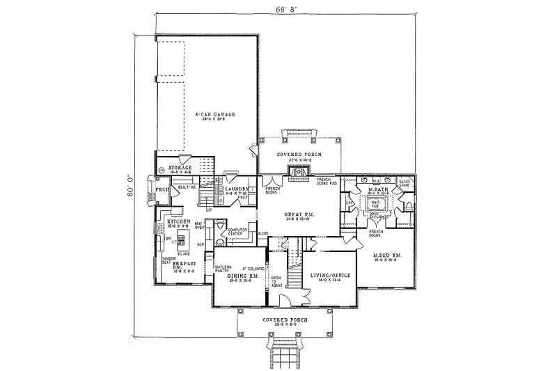 House Plan Design - Floor Plan - Main Floor for Southern House Plan #17-227 - 5 bed, 3.5 bath