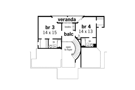 Floor Plan - Upper Floor for European House Plan #45-166 - 4 bed, 4 bath