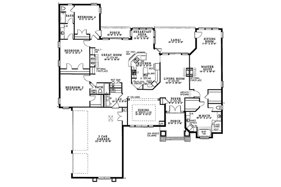 Floor Plan - Main Floor for Mediterranean House Plan #17-3049 - 4 bed, 3 bath