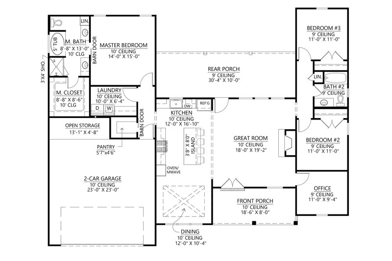 House Blueprint - Floor Plan - Main Floor for Farmhouse House Plan #1074-43 - 3 bed, 2 bath
