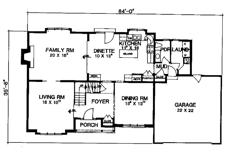 House Blueprint - Floor Plan - Main Floor for Country House Plan #1001-103 - 3 bed, 2.5 bath