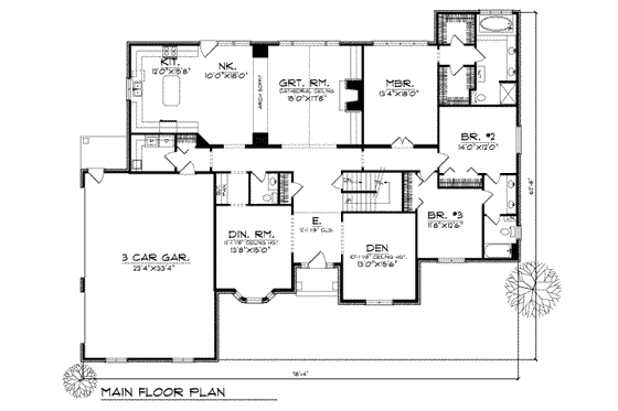 Floor Plan - Main Floor for European House Plan #70-517 - 5 bed, 3.5 bath