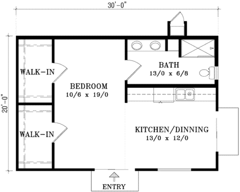 Cottage Style House Plan 1 Beds 1 Baths 600 Sqft Plan 1 118