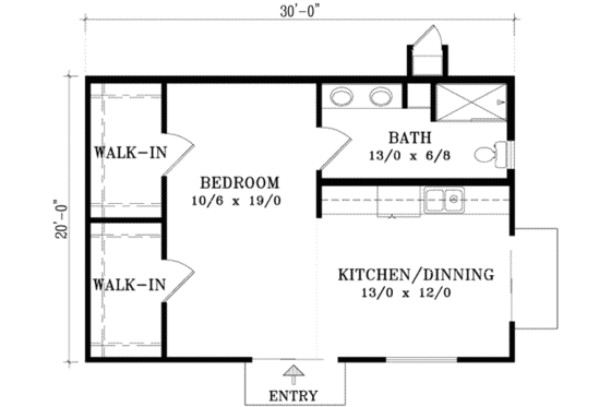 Floor Plan - Main Floor for Cottage House Plan #1-118 - 1 bed, 1 bath