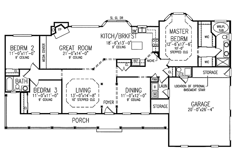 House Design - Floor Plan - Main Floor for Country House Plan #314-182 - 3 bed, 2 bath