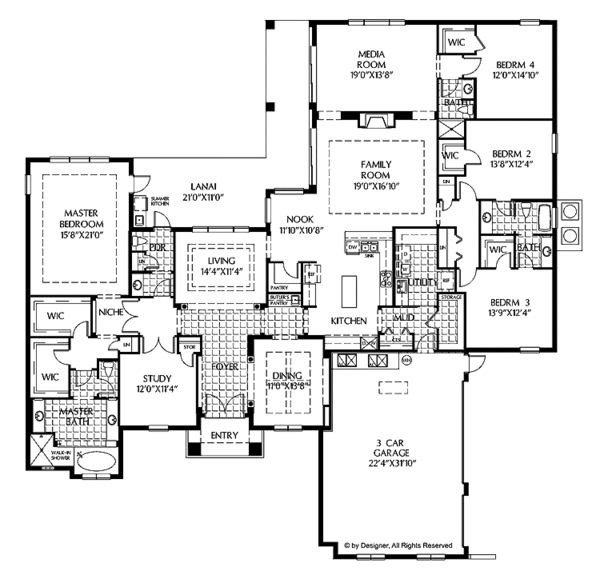 Home Plan - Mediterranean Floor Plan - Main Floor Plan #999-121
