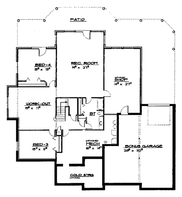 House Design - Country Floor Plan - Lower Floor Plan #308-282
