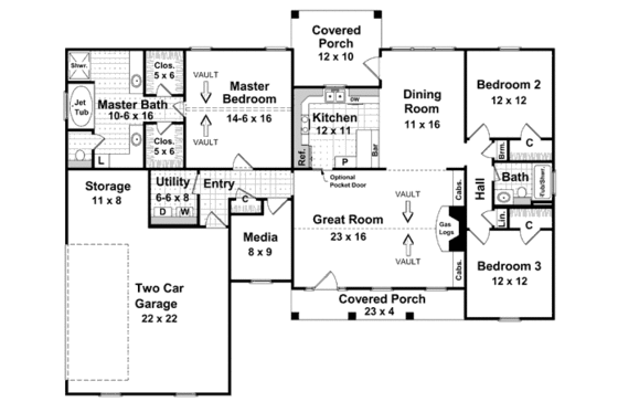 Floor Plan - Main Floor for Traditional House Plan #21-133 - 3 bed, 2 bath