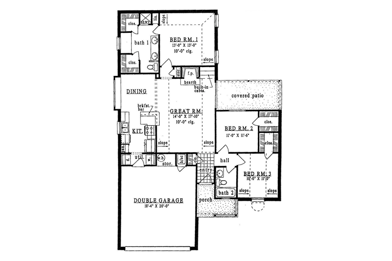 Dream House Plan - Floor Plan - Main Floor for Ranch House Plan #42-583 - 3 bed, 2 bath