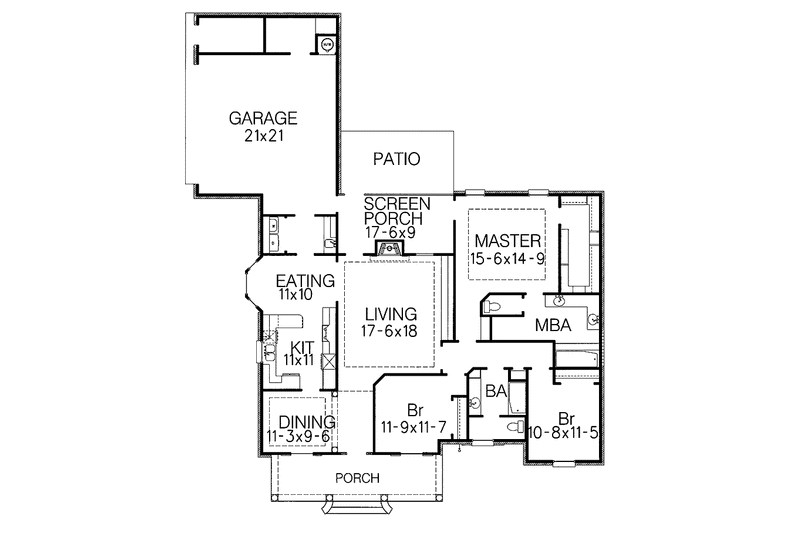 House Blueprint - Floor Plan - Main Floor for Country House Plan #15-309 - 3 bed, 2 bath