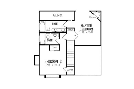 Floor Plan - Upper Floor for Traditional House Plan #1-188 - 2 bed, 2.5 bath