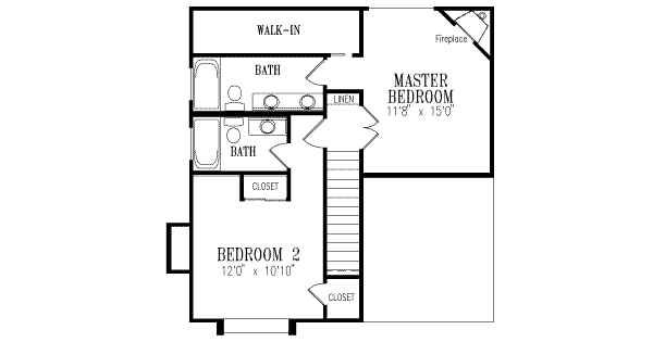 House Design - Traditional Floor Plan - Upper Floor Plan #1-188