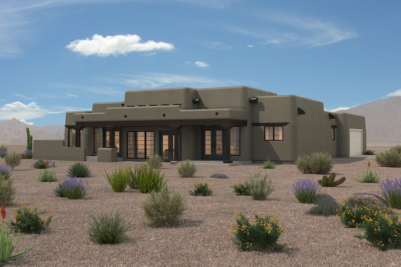 Dream House Plan - Exterior - Rear Elevation 2 for Adobe / Southwestern House Plan #72-1024 - 3 bed, 2.5 bath