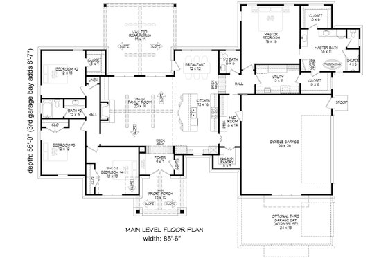 Floor Plan - Main Floor for Farmhouse House Plan #932-1212 - 4 bed, 2.5 bath