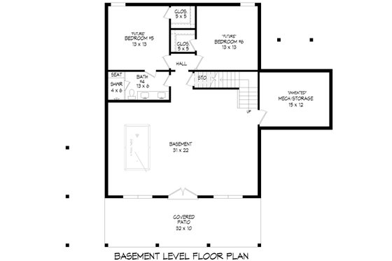 Floor Plan - Lower Floor for Southern House Plan #932-797 - 4 bed, 3.5 bath