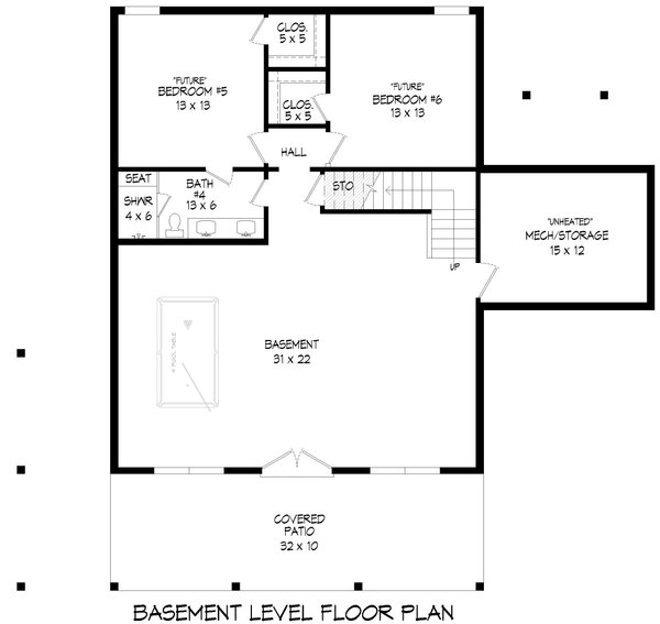 Southern Floor Plan - Lower Floor Plan #932-797