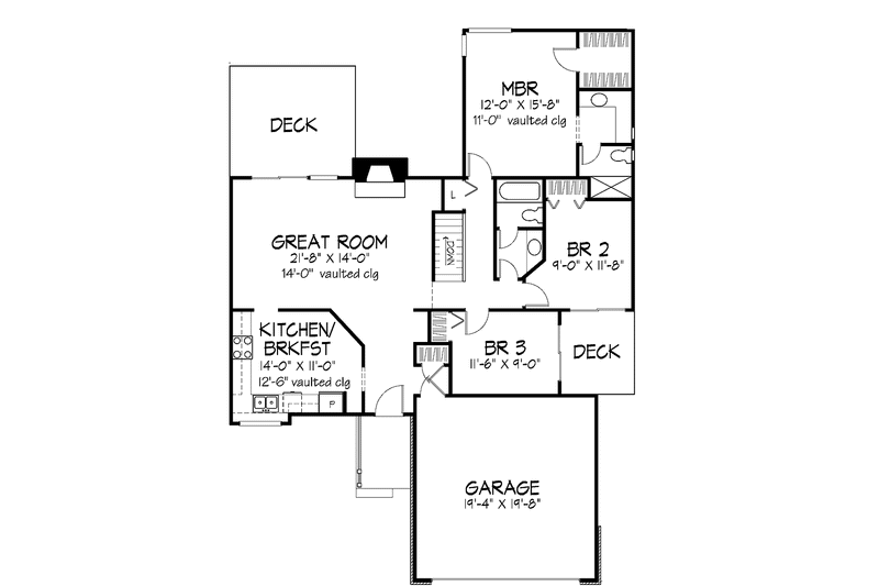 Home Plan - Floor Plan - Main Floor for Craftsman House Plan #320-755 - 3 bed, 2 bath