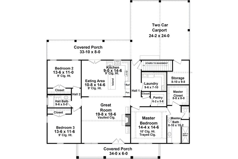 Architectural House Design - Floor Plan - Main Floor for Farmhouse House Plan #21-641 - 3 bed, 2 bath