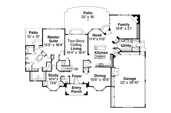 Floor Plan - Main Floor for Mediterranean House Plan #124-350 - 4 bed, 4.5 bath