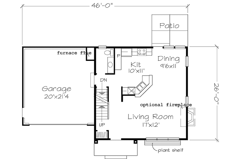 Dream House Plan - Floor Plan - Main Floor for Colonial House Plan #320-1054 - 3 bed, 1.5 bath