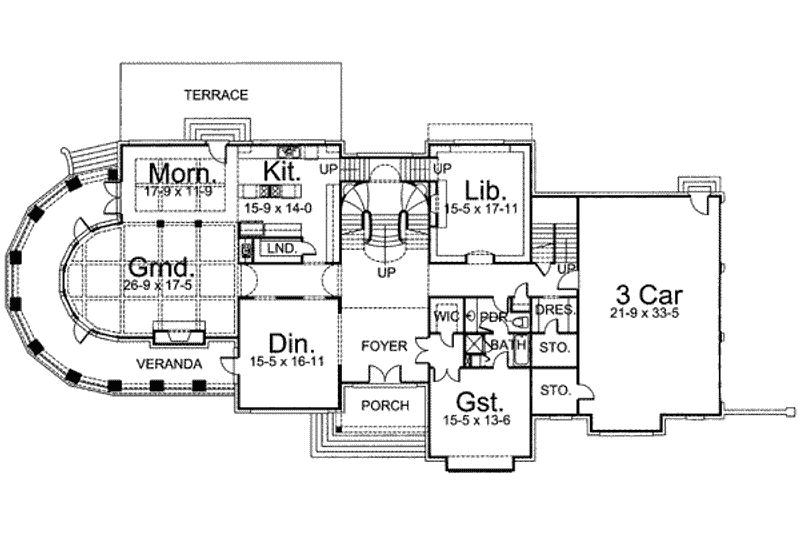 House Blueprint - Floor Plan - Main Floor for European House Plan #119-168 - 4 bed, 5.5 bath