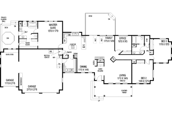 Floor Plan - Main Floor for Ranch House Plan #60-273 - 4 bed, 2 bath