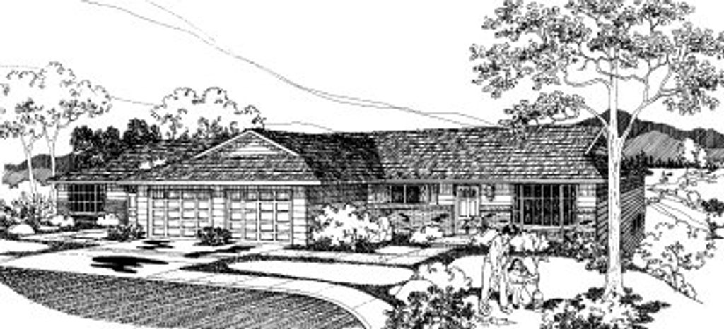 Exterior - Front Elevation 2 for Ranch House Plan #303-452 - 3 bed, 1 bath
