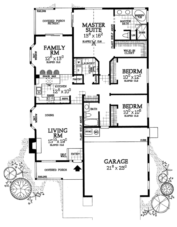 House Plan Design - Ranch Floor Plan - Main Floor Plan #72-1080