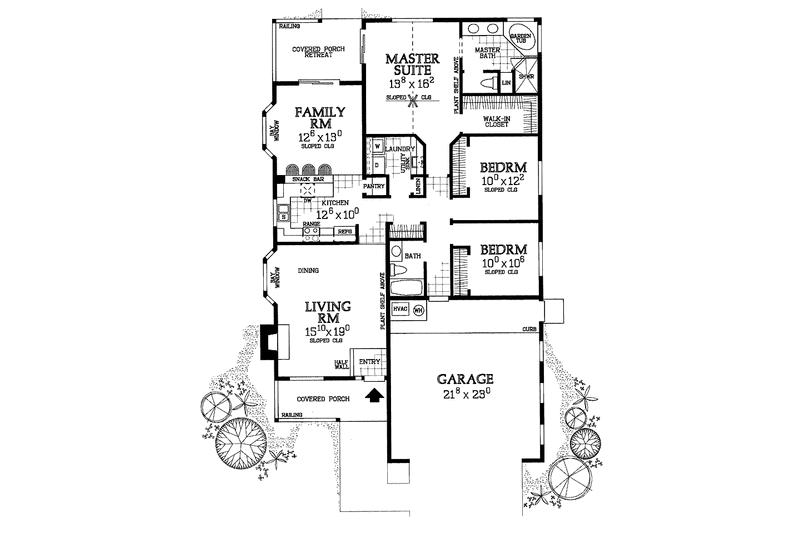 House Plan Design - Floor Plan - Main Floor for Ranch House Plan #72-1080 - 3 bed, 2 bath