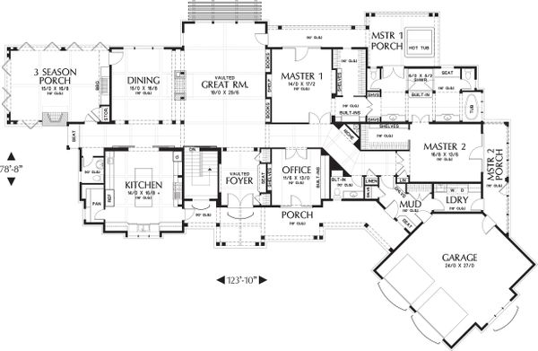 House Design - Main level floor plan - 5300 square foot Craftsman home