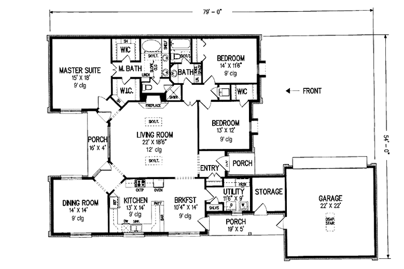 Home Plan - Floor Plan - Main Floor for European House Plan #45-470 - 3 bed, 2 bath
