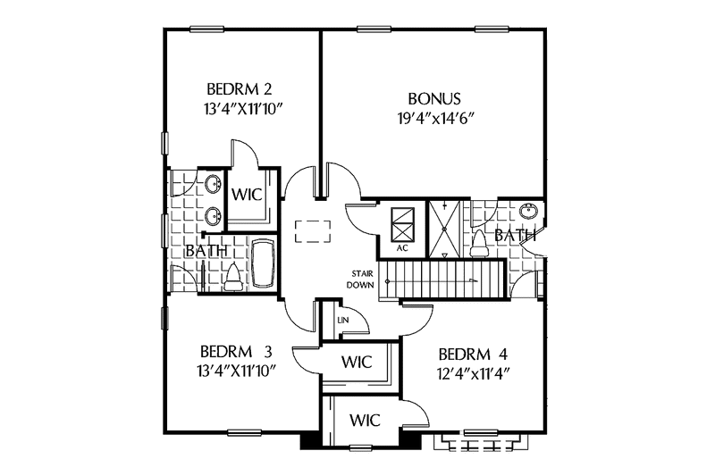 Home Plan - Floor Plan - Upper Floor for Mediterranean House Plan #999-128 - 4 bed, 3.5 bath