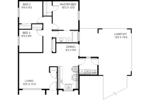 Floor Plan - Main Floor for Ranch House Plan #60-416 - 3 bed, 1 bath