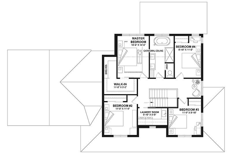 House Blueprint - Floor Plan - Upper Floor for Farmhouse House Plan #23-2827 - 6 bed, 2.5 bath